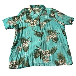 Mcedar men's XL teal floral button down shirt